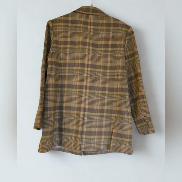 NWT Papaya Women's Sophisticated Stylish Vintage Checkered Pattern Tan Blazer LG - Picture 2 of 6